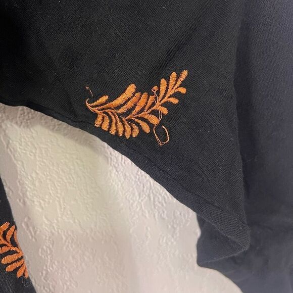 Megan Park Black w/ Orange Embroidered Leaf Print Button Down Merino Wool Long S - Picture 5 of 11